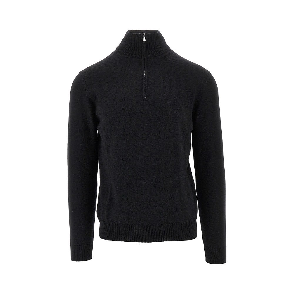 Pullover in lana merino con mezza zip