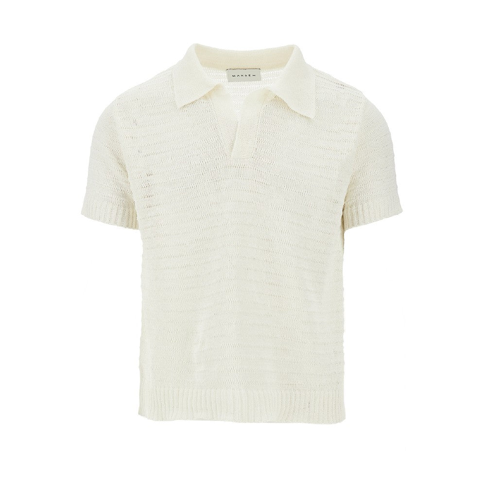 Linen-blend knitted polo shirt