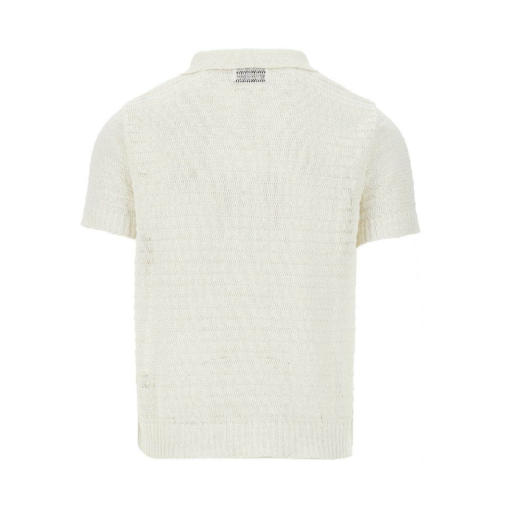 Linen-blend knitted polo shirt