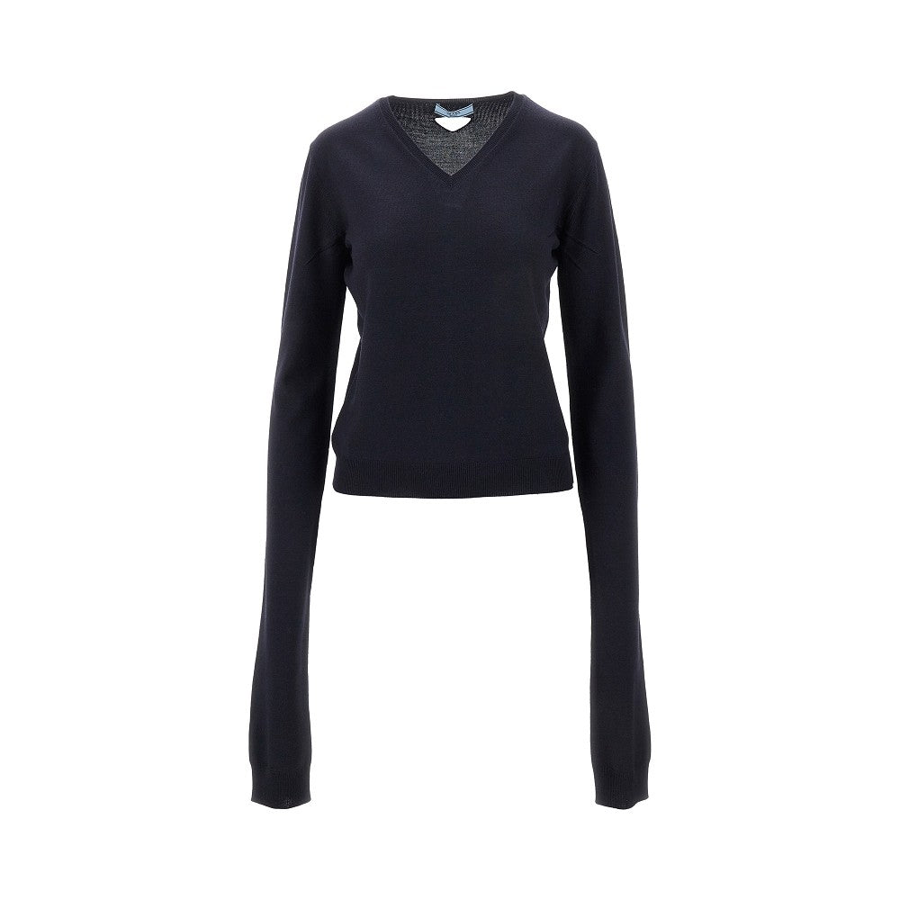 Wool sweater with cut-out logo