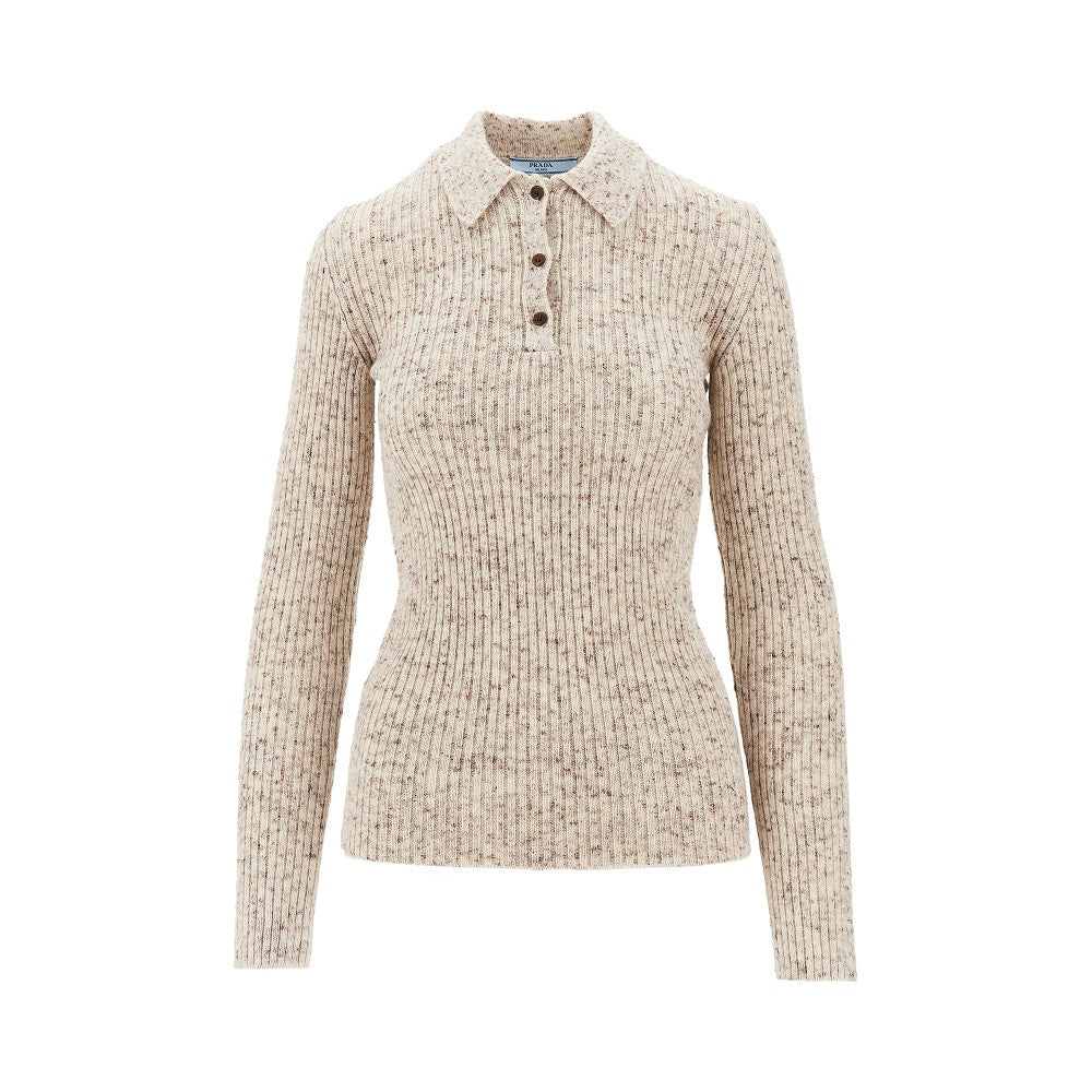 Ribbed wool and linen polo shirt