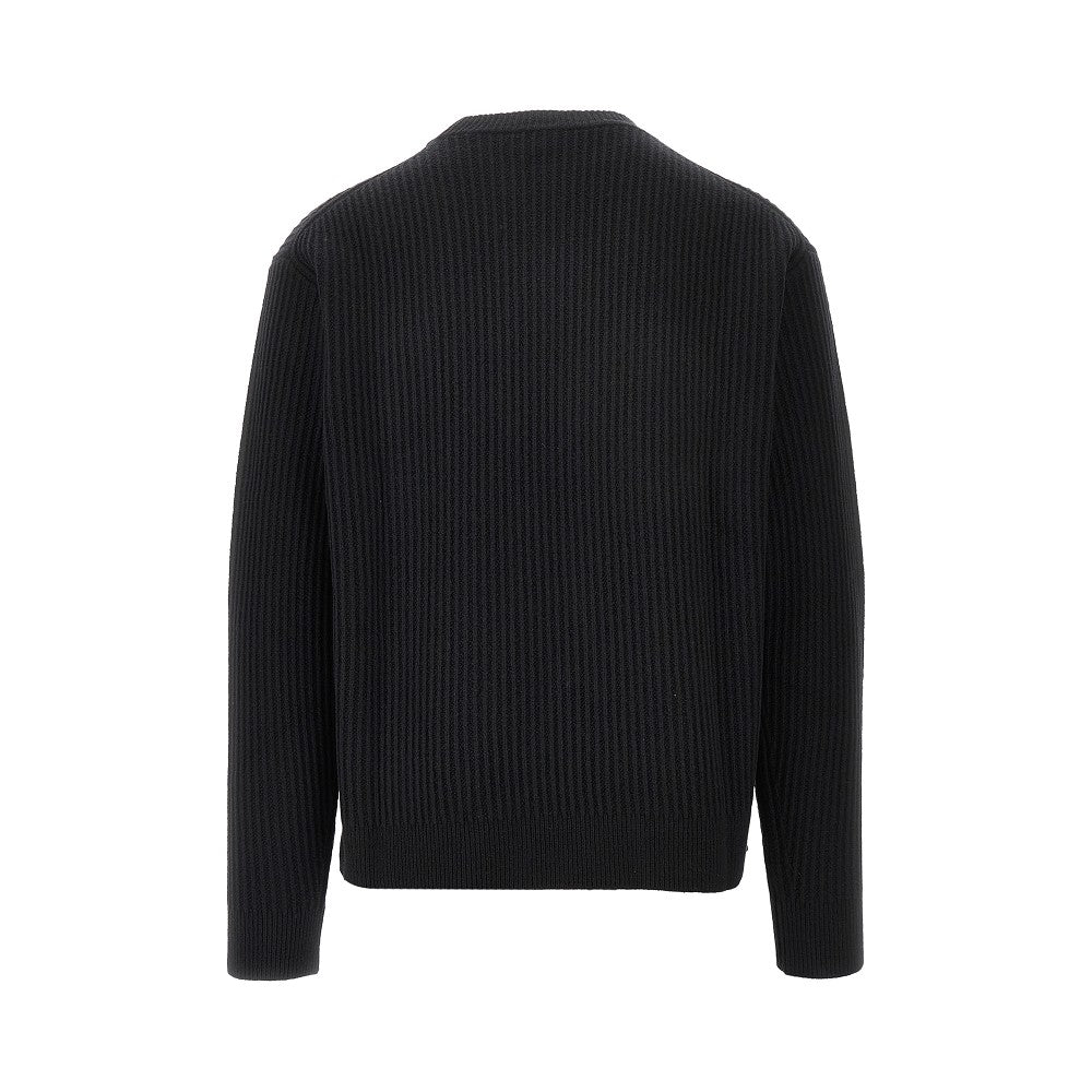 'Fox Head' patch ribbed wool sweater