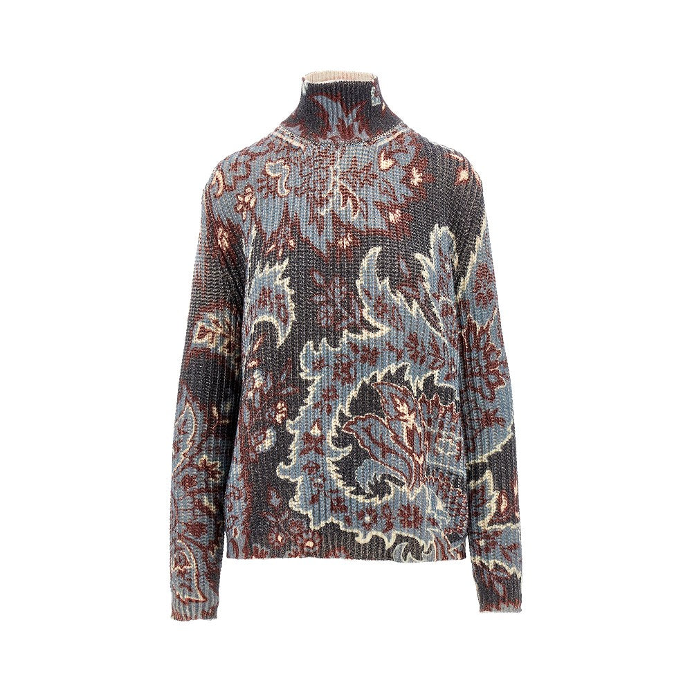 Foliage print wool sweater