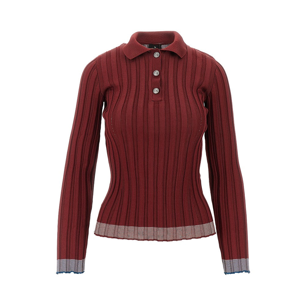 Ribbed viscose polo shirt