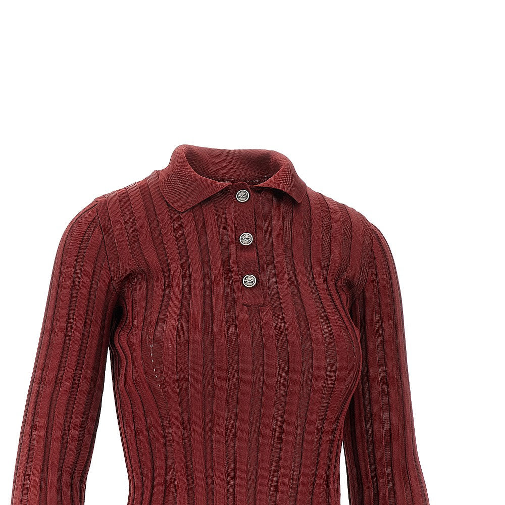 Ribbed viscose polo shirt