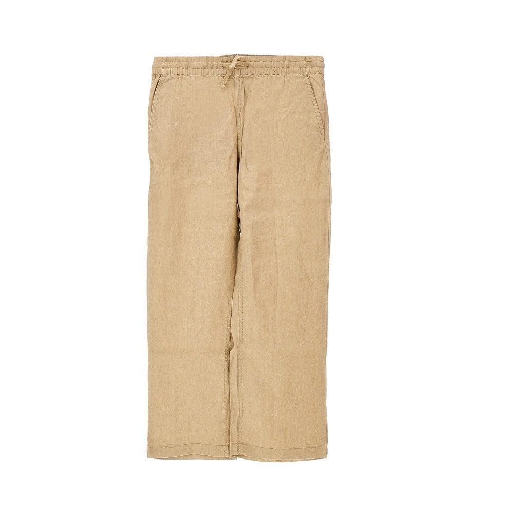 Pantalone in lino con logo ricamato