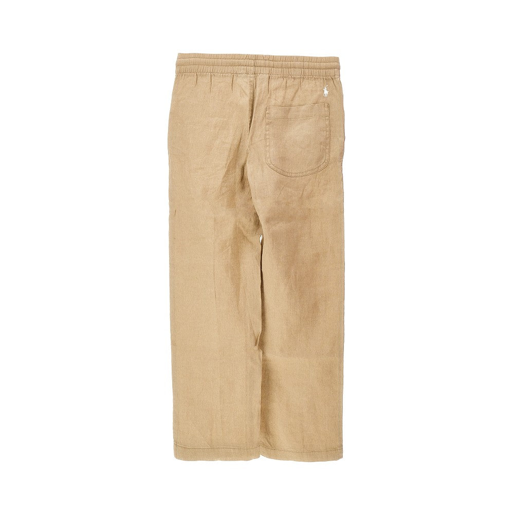 Pantalone in lino con logo ricamato