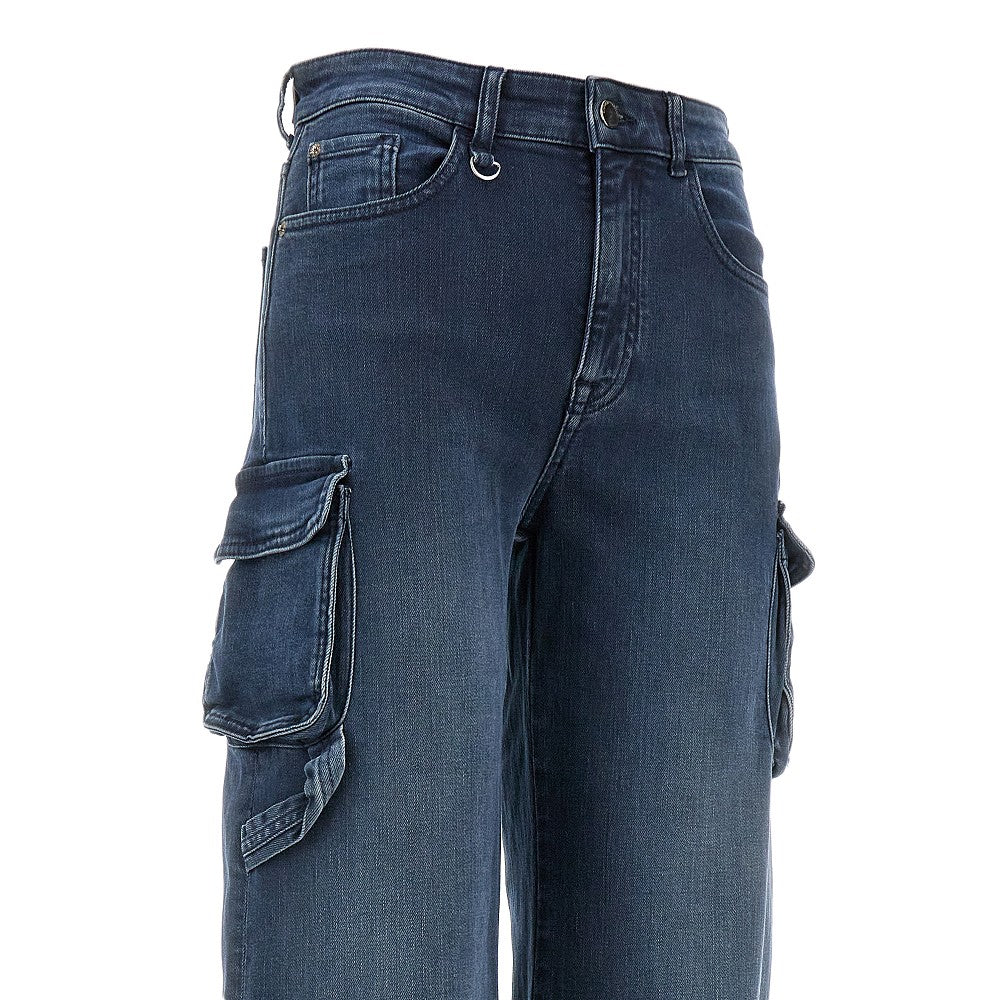 Pantalone cargo in denim scolorito