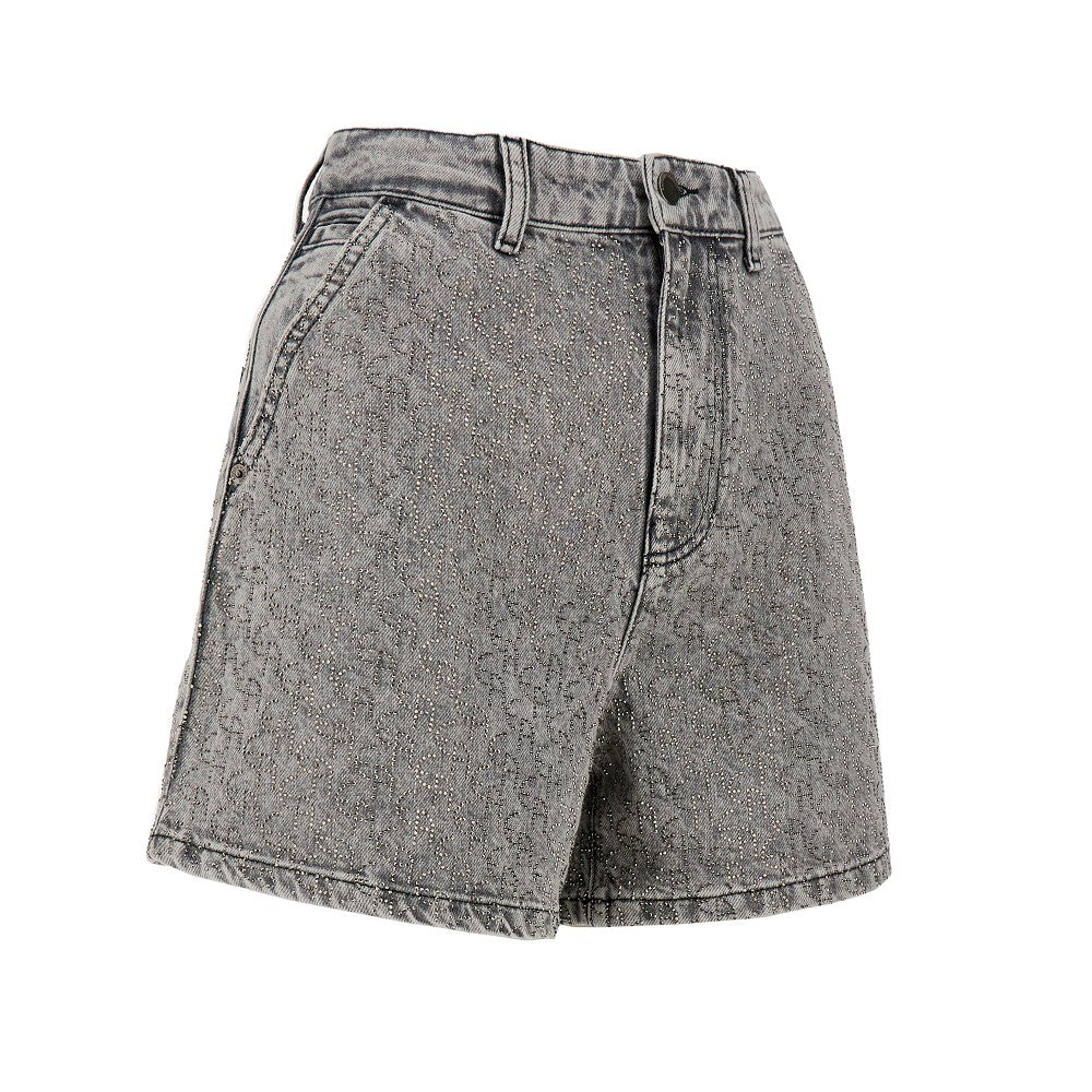 Strass logo motif denim shorts.