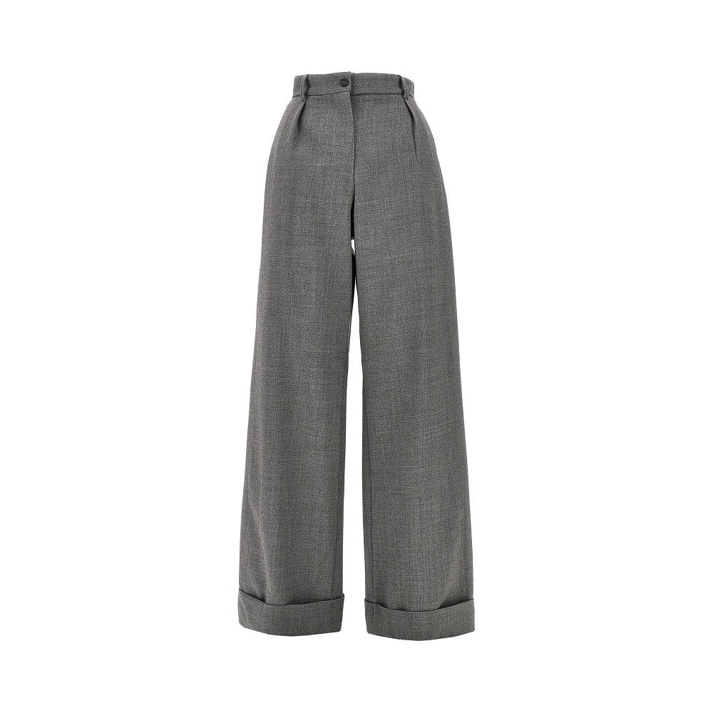 Pleated wool pants with turned-up hem