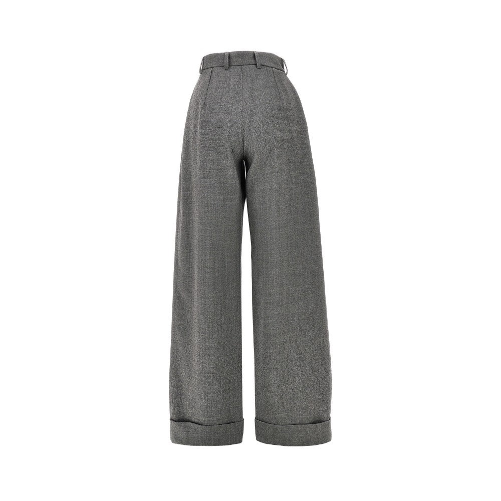 Pleated wool pants with turned-up hem