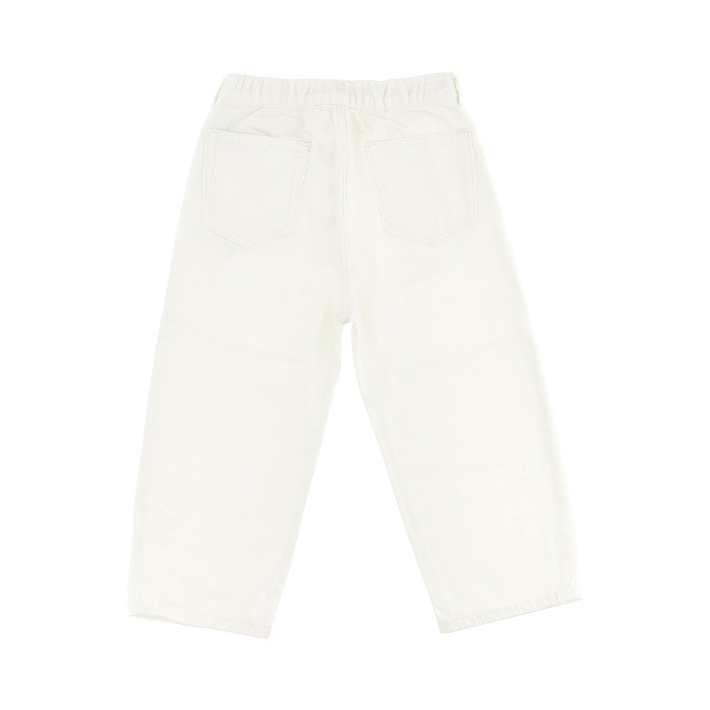 Jeans wide leg in denim con ricamo logo