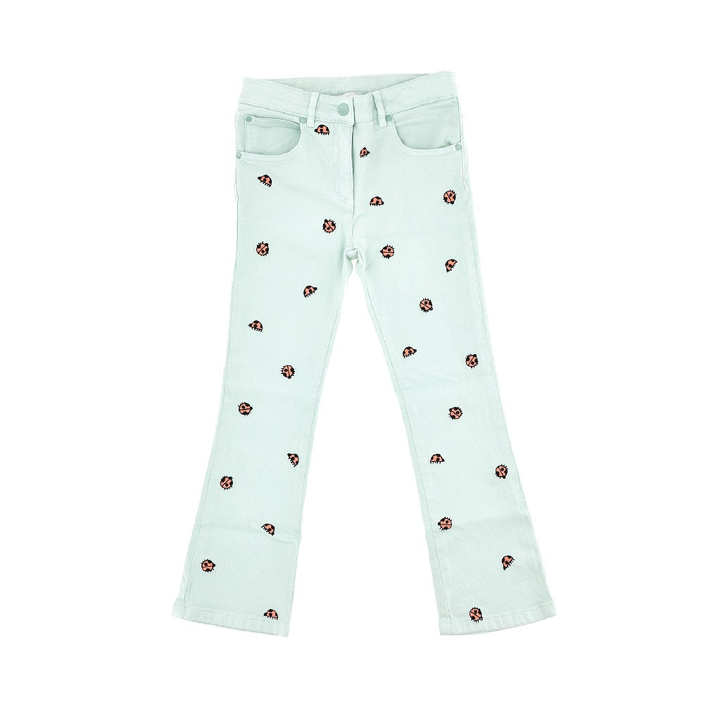 Flared jeans with embroidered ladybugs