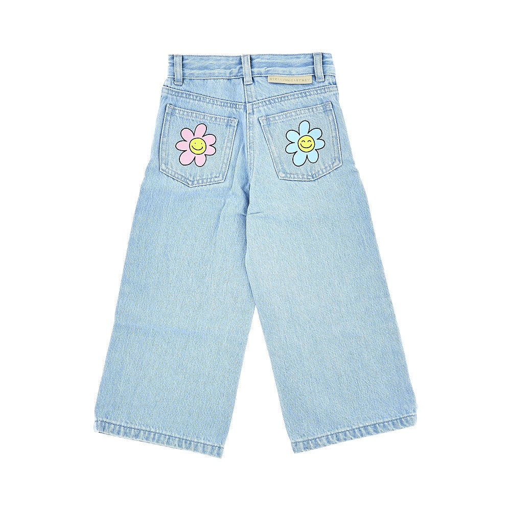 Wide leg jeans with flowers print