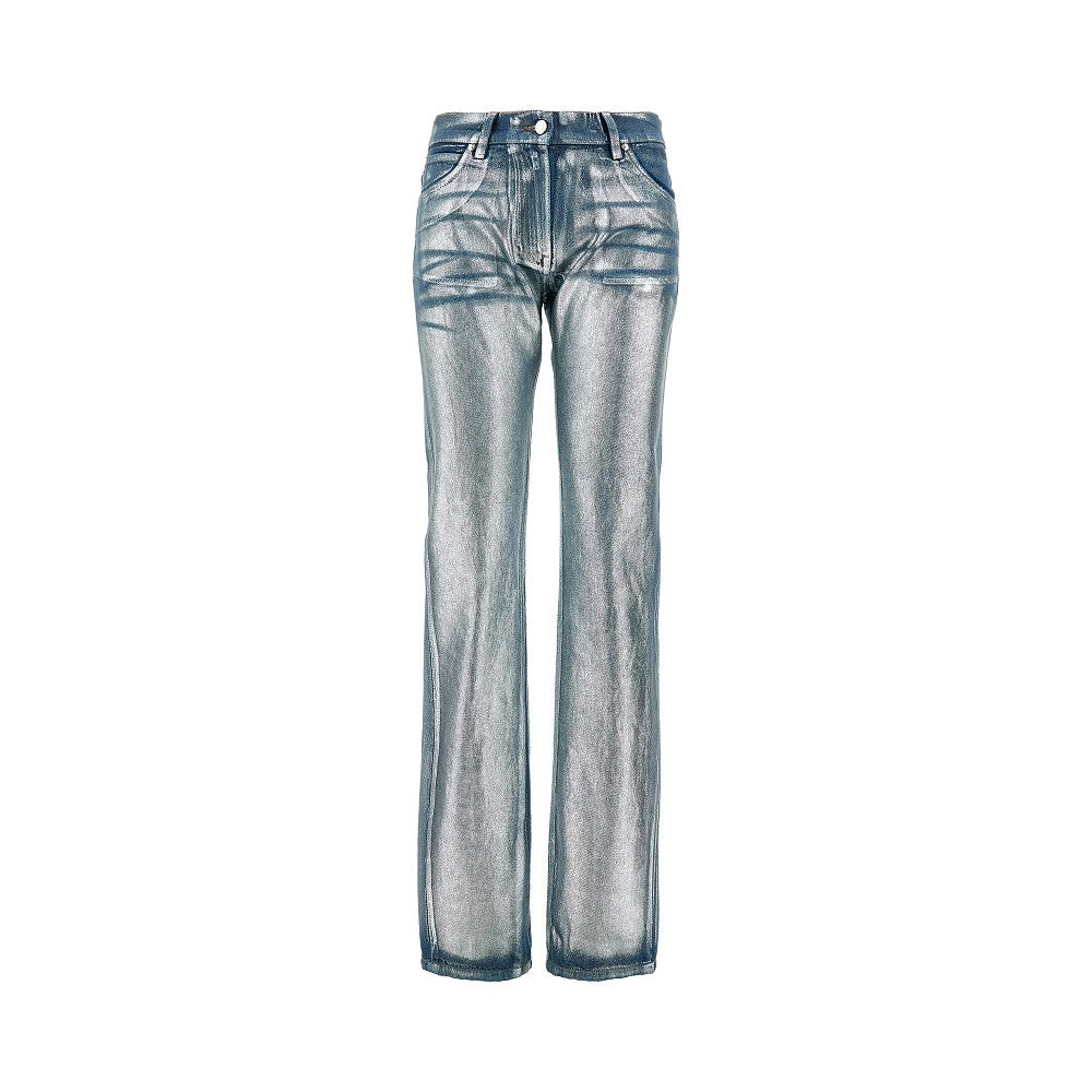 Metallized coated denim pants