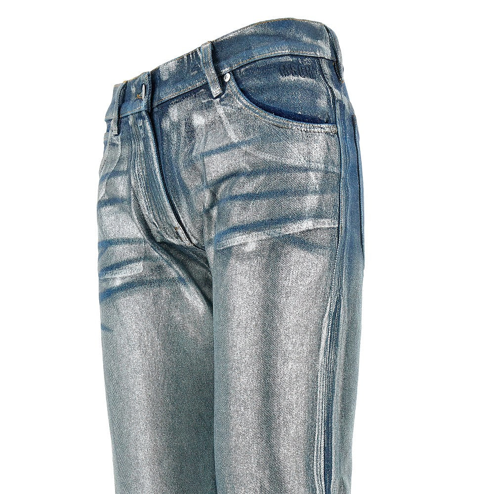 Metallized coated denim pants
