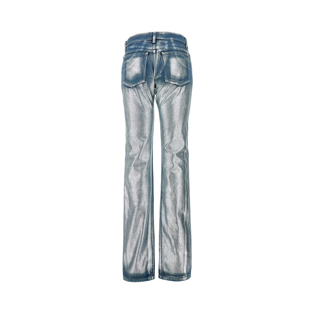 Metallized coated denim pants