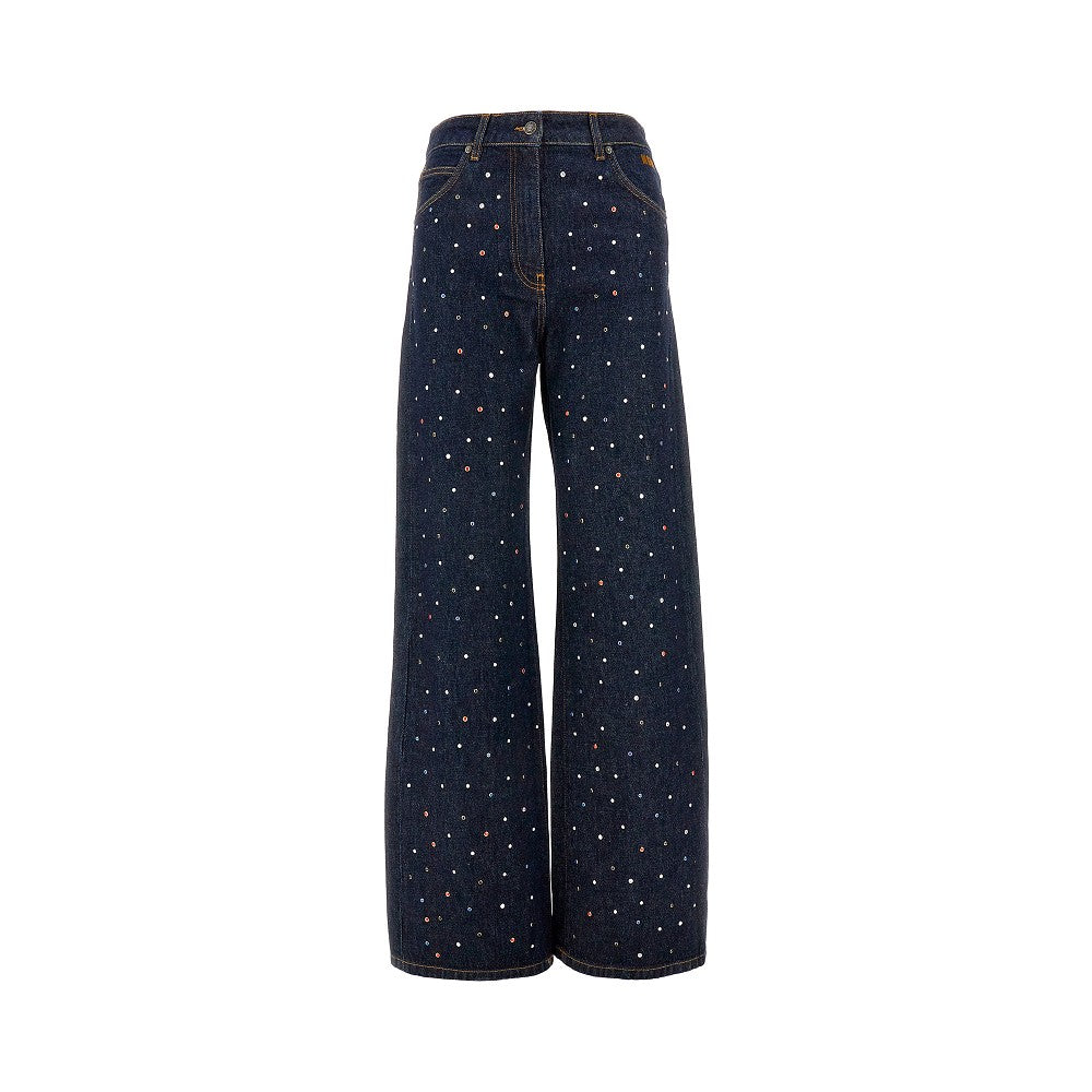 Jeans wide-leg con borchie multicolore