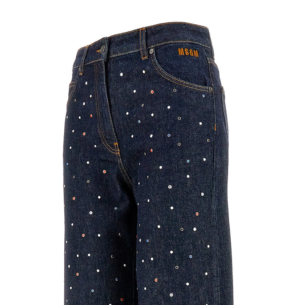 Jeans wide-leg con borchie multicolore