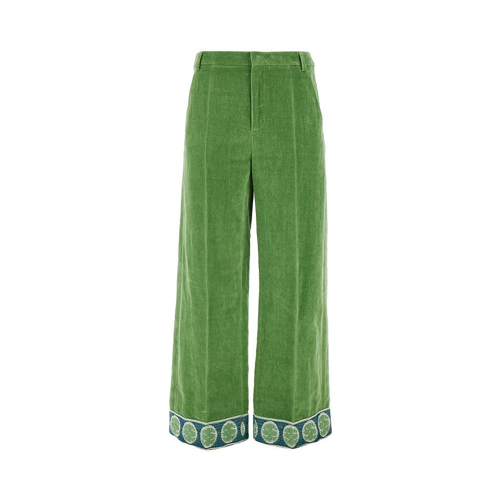 Pantalone in velluto con bordo jacquard