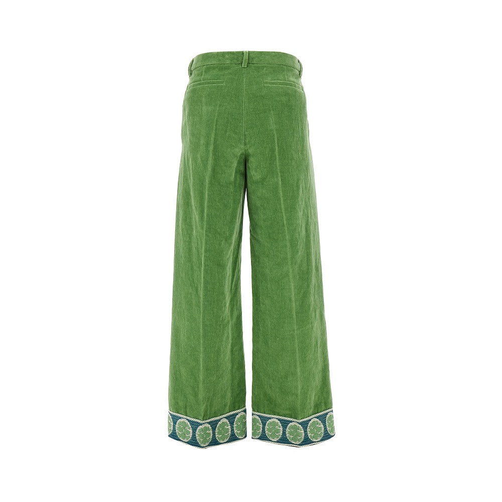 Pantalone in velluto con bordo jacquard