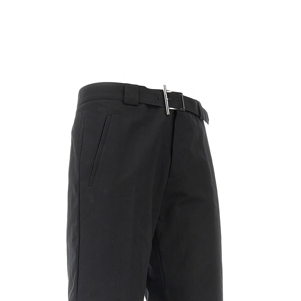 Cotton-blend pants with T-buckle belt