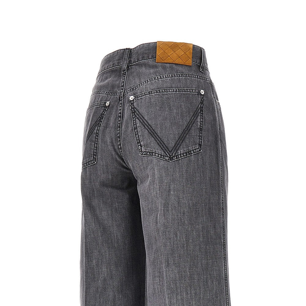 Washed denim palazzo pants