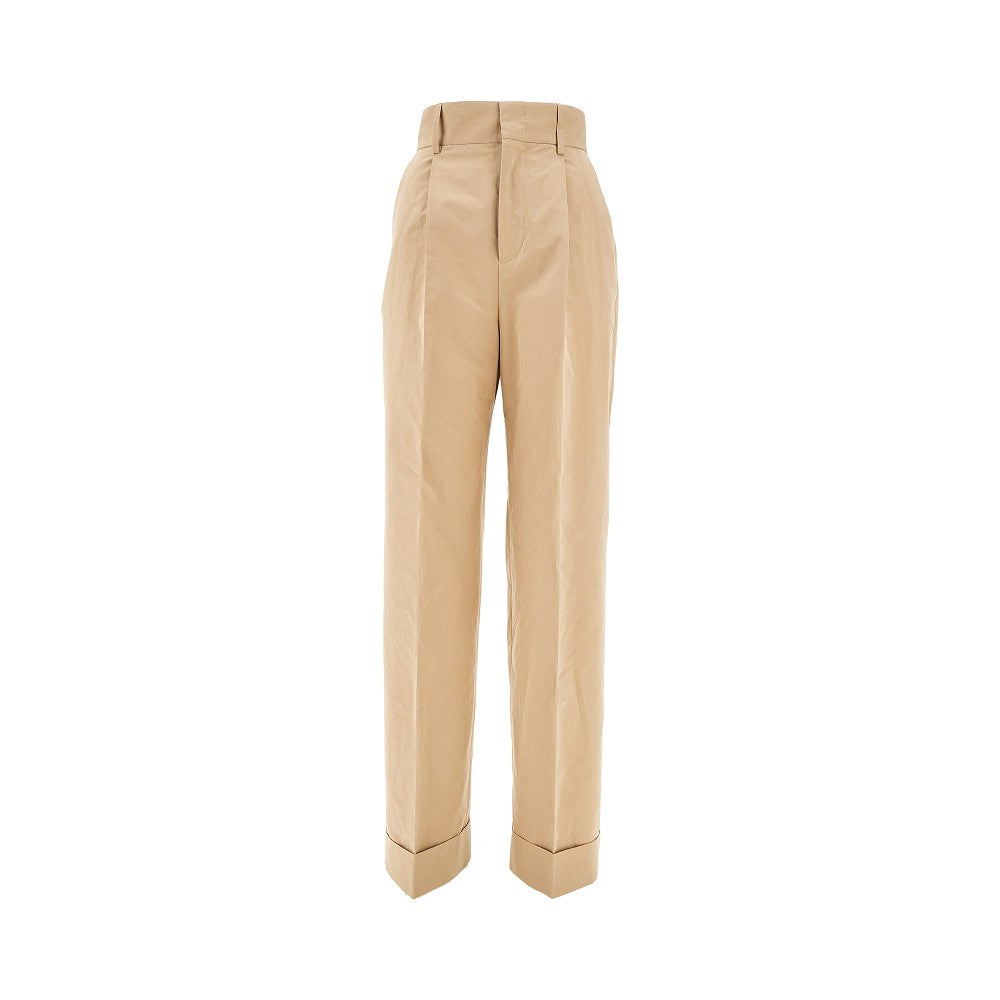 Pantalone palazzo in popeline con pince