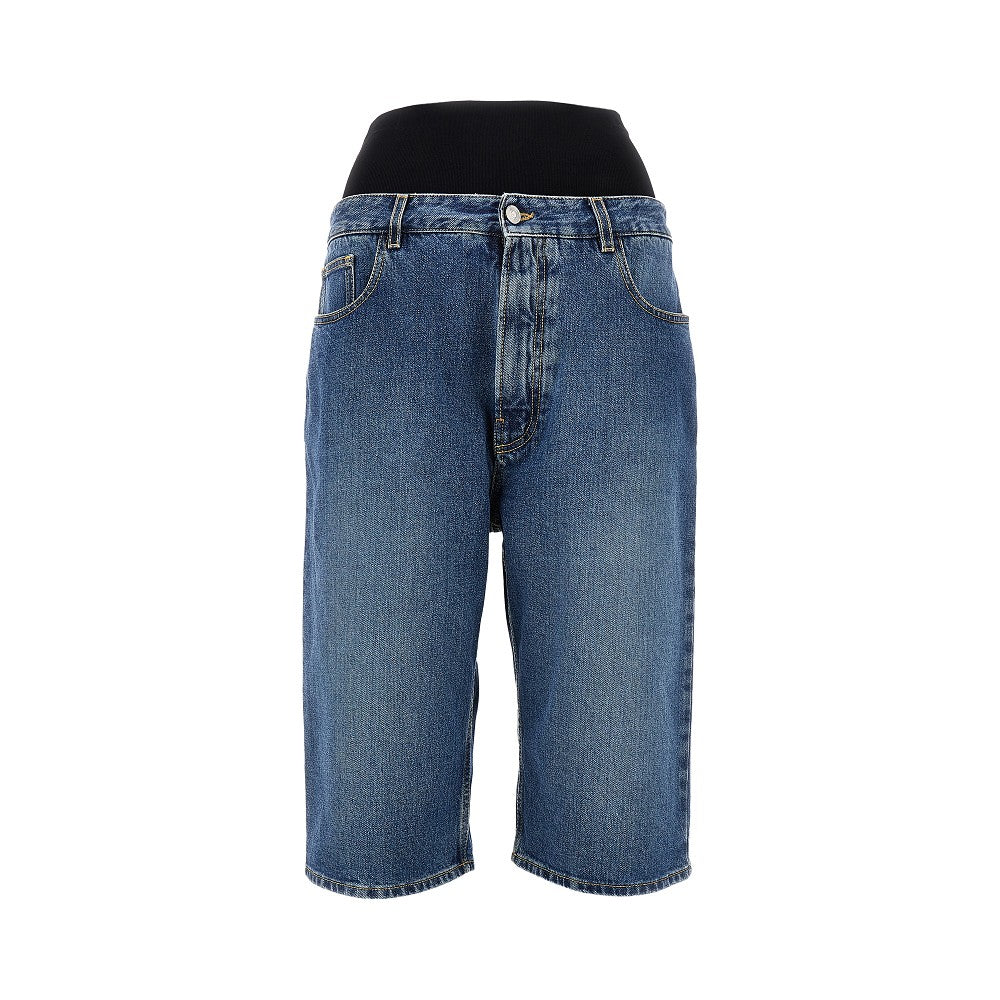 Bermuda in denim con fascia in maglia