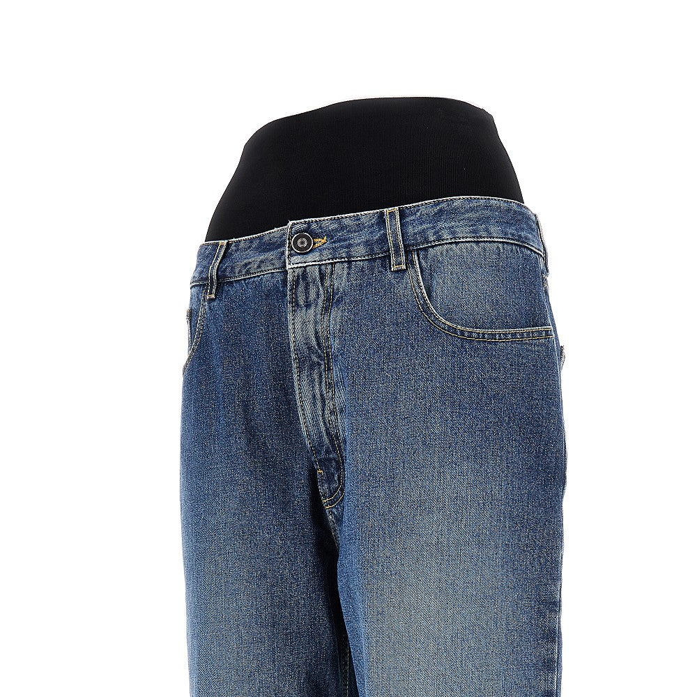 Bermuda in denim con fascia in maglia