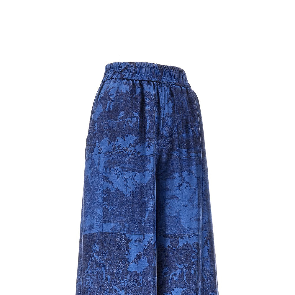 Pantalone a gamba ampia in seta stampata