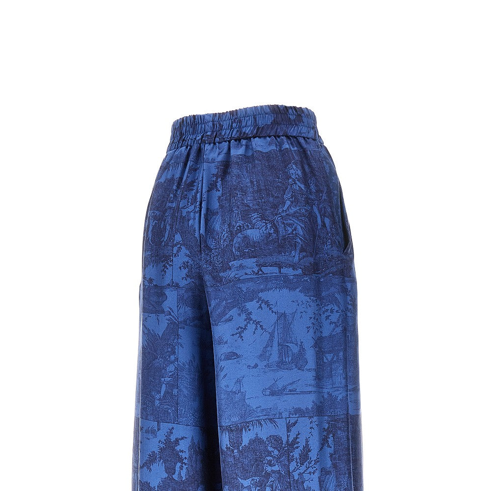 Pantalone a gamba ampia in seta stampata
