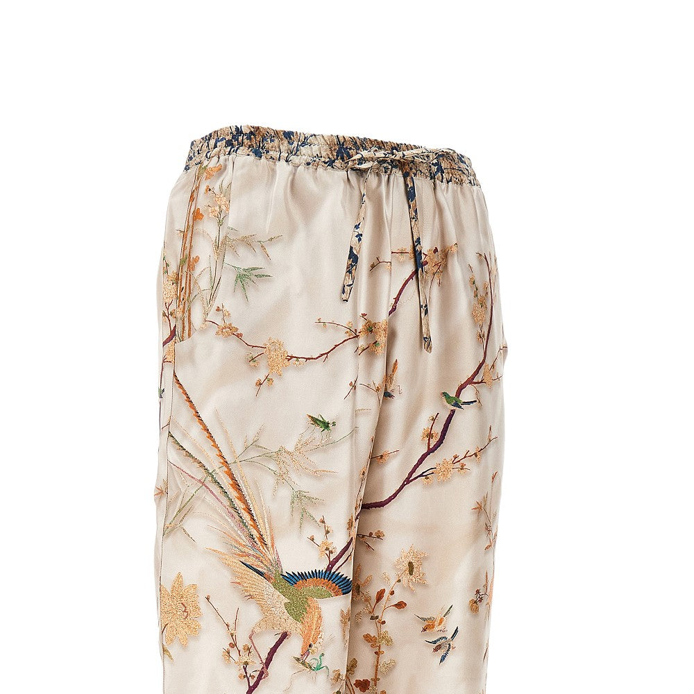 Pantalone in twill di seta stampato
