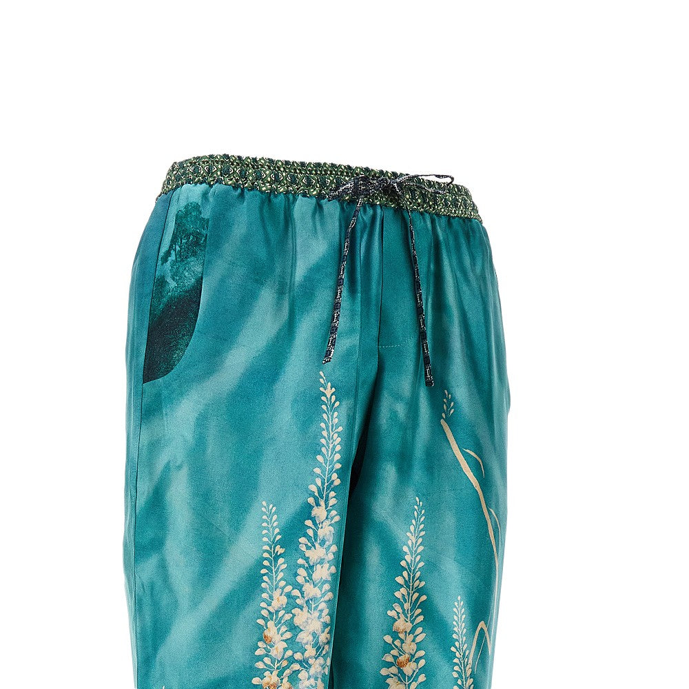 Printed silk twill pants