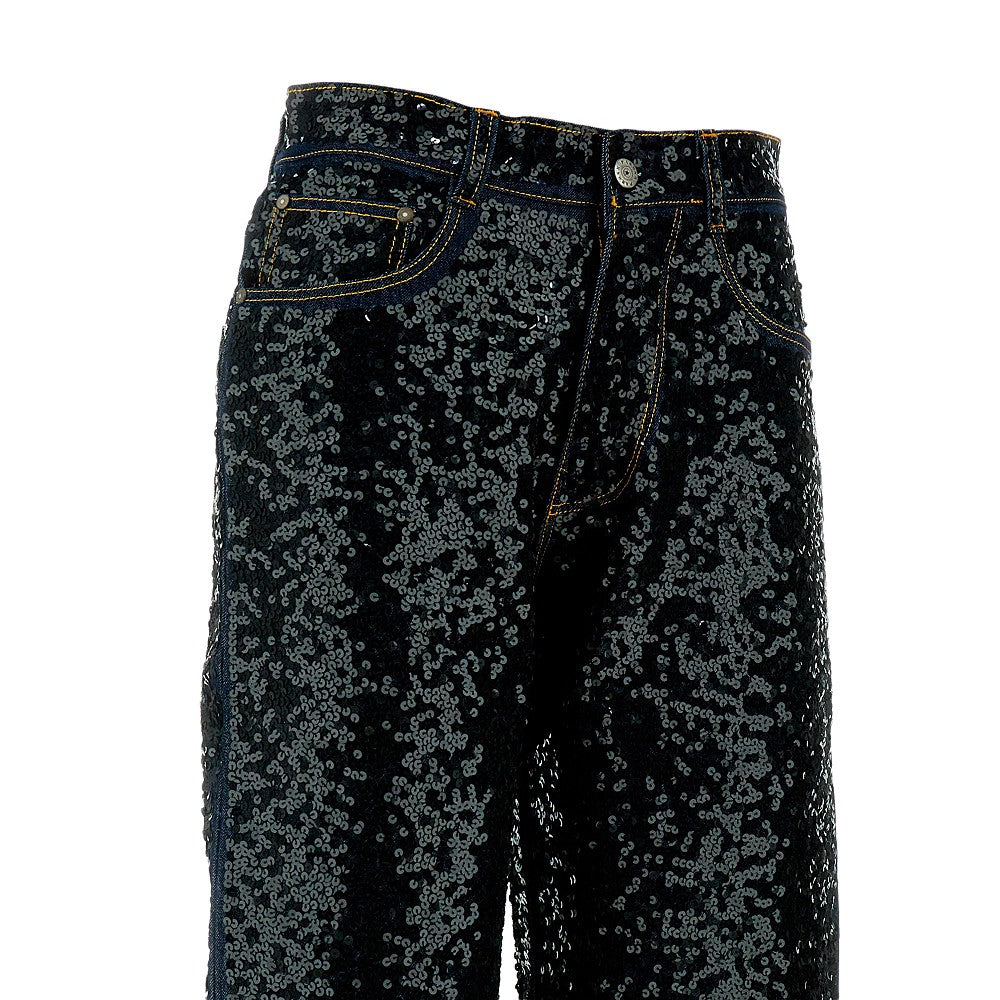 Jeans dritti con paillettes all-over