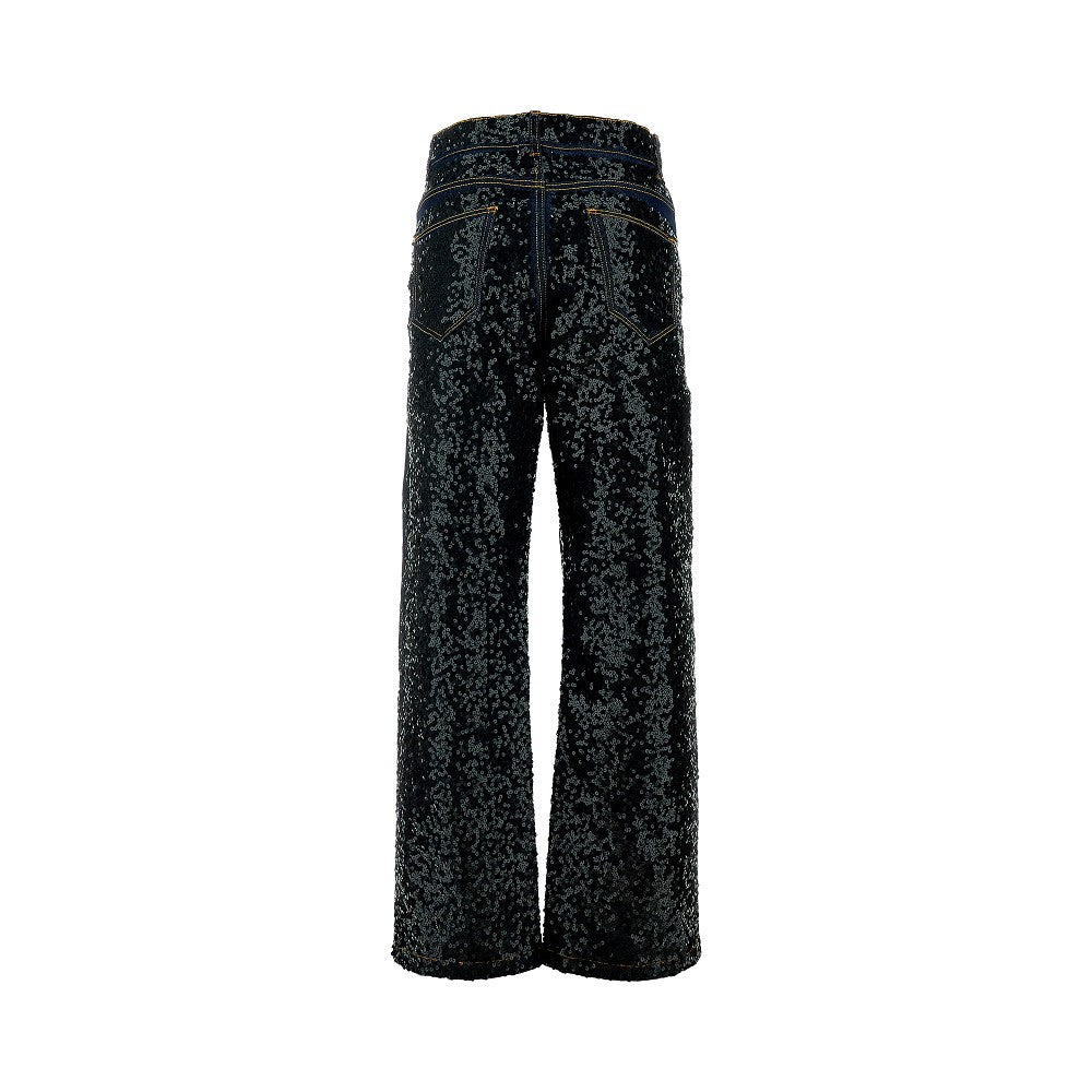 Jeans dritti con paillettes all-over