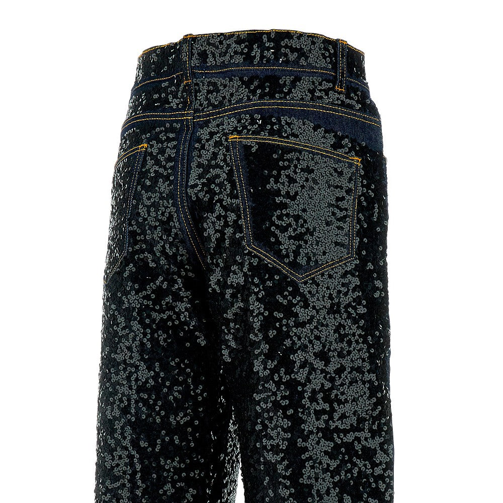 Jeans dritti con paillettes all-over