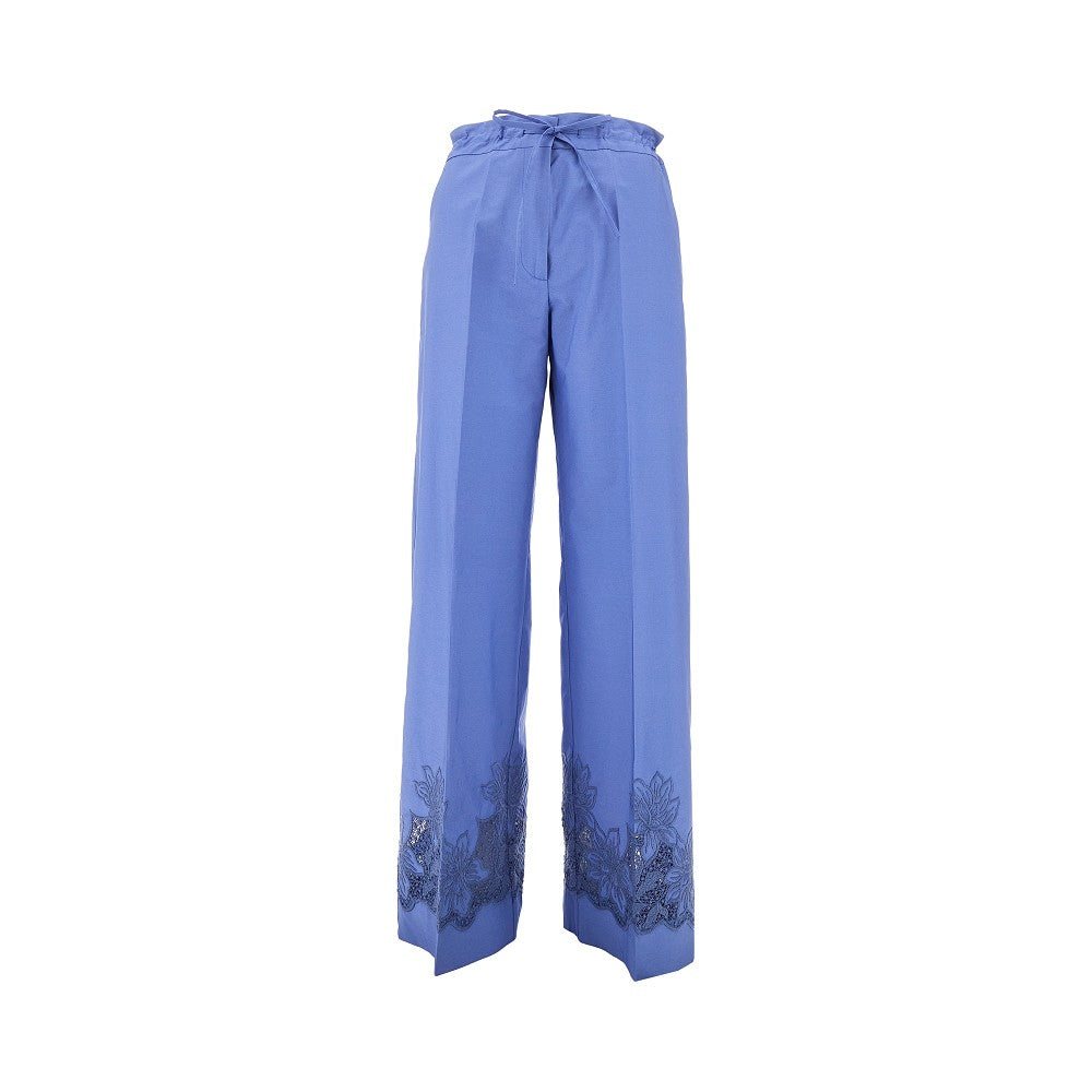 Pantalone palazzo in popeline con ricamo