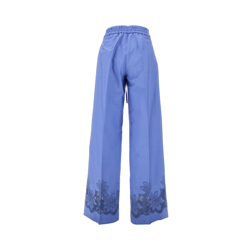 Pantalone palazzo in popeline con ricamo