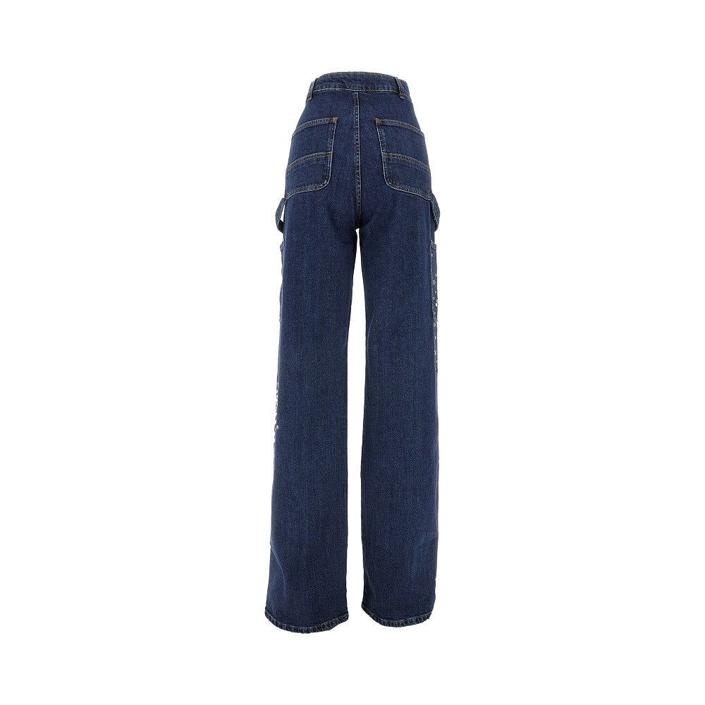 Workpants in denim con borchie e strass