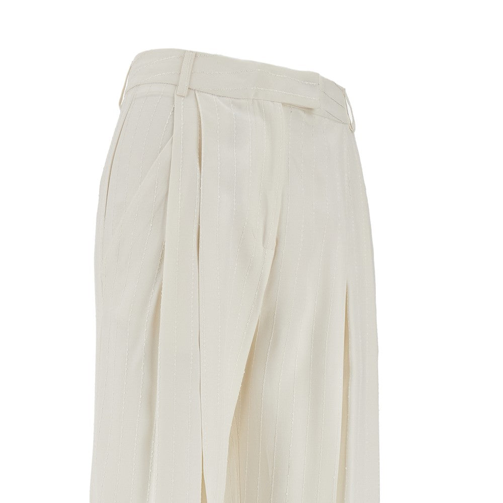 Pantalone wide leg con motivo gessato lurex