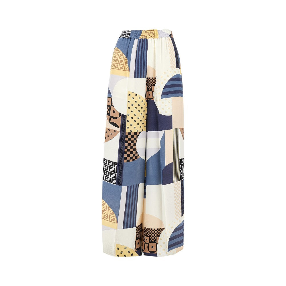 Patchwork print silk pants