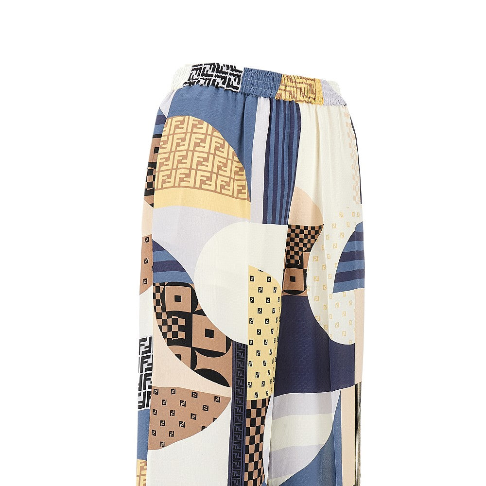 Patchwork print silk pants