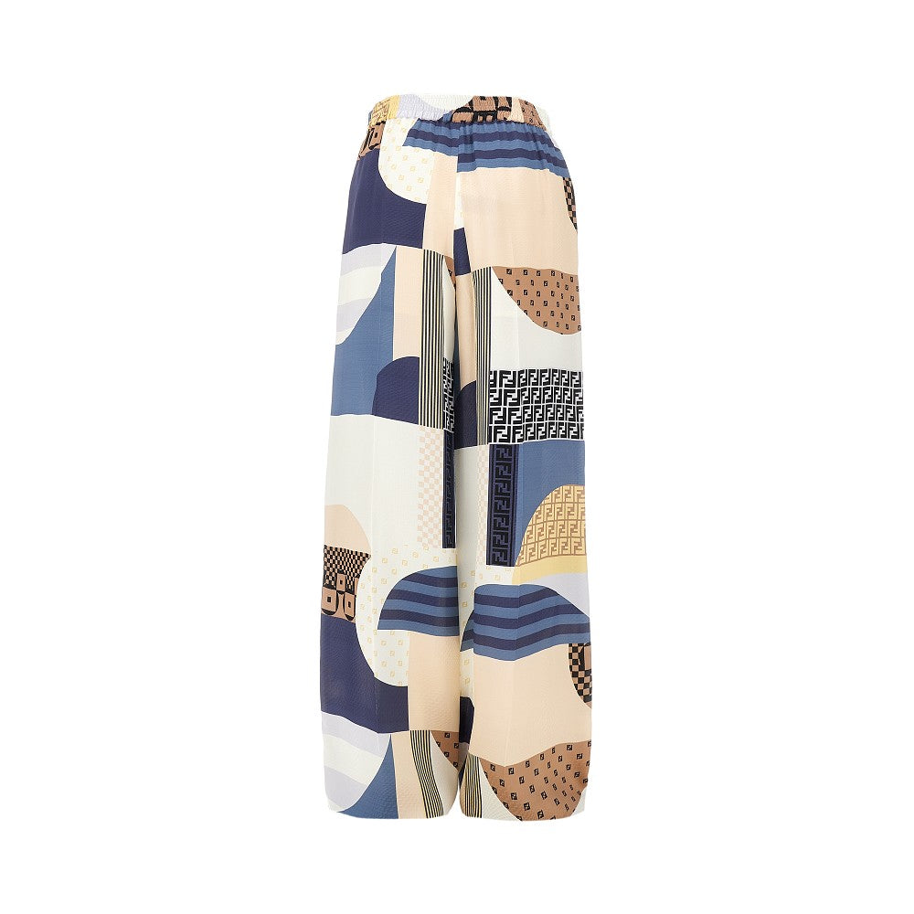 Patchwork print silk pants
