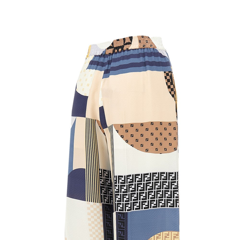 Patchwork print silk pants