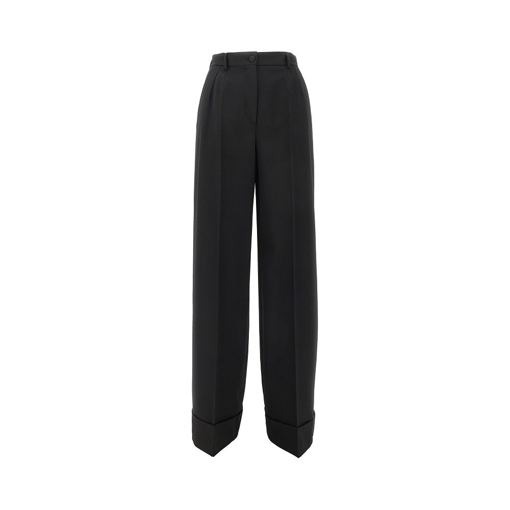 Pantalone a gamba ampia in lana stretch