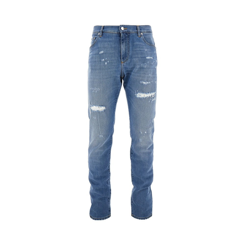 Jeans Slim Fit in denim effetto consumato