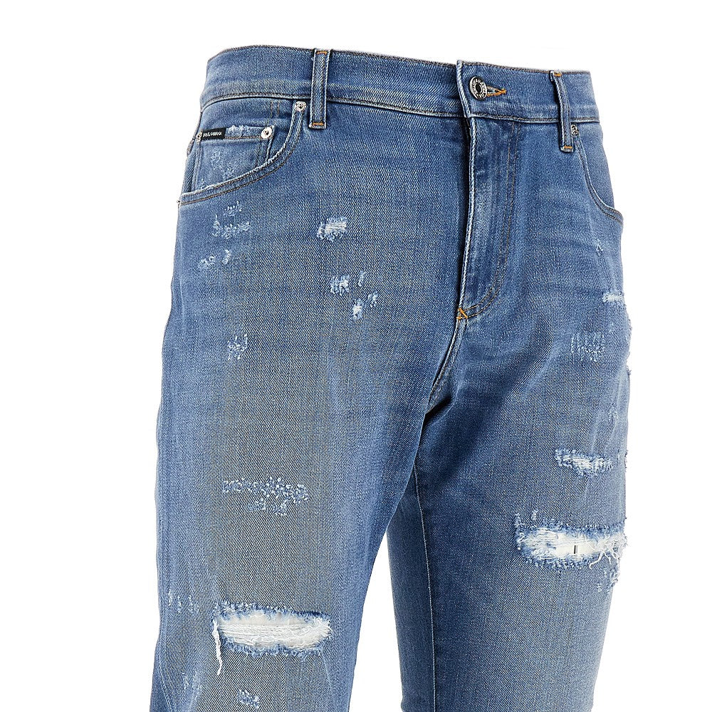 Jeans Slim Fit in denim effetto consumato