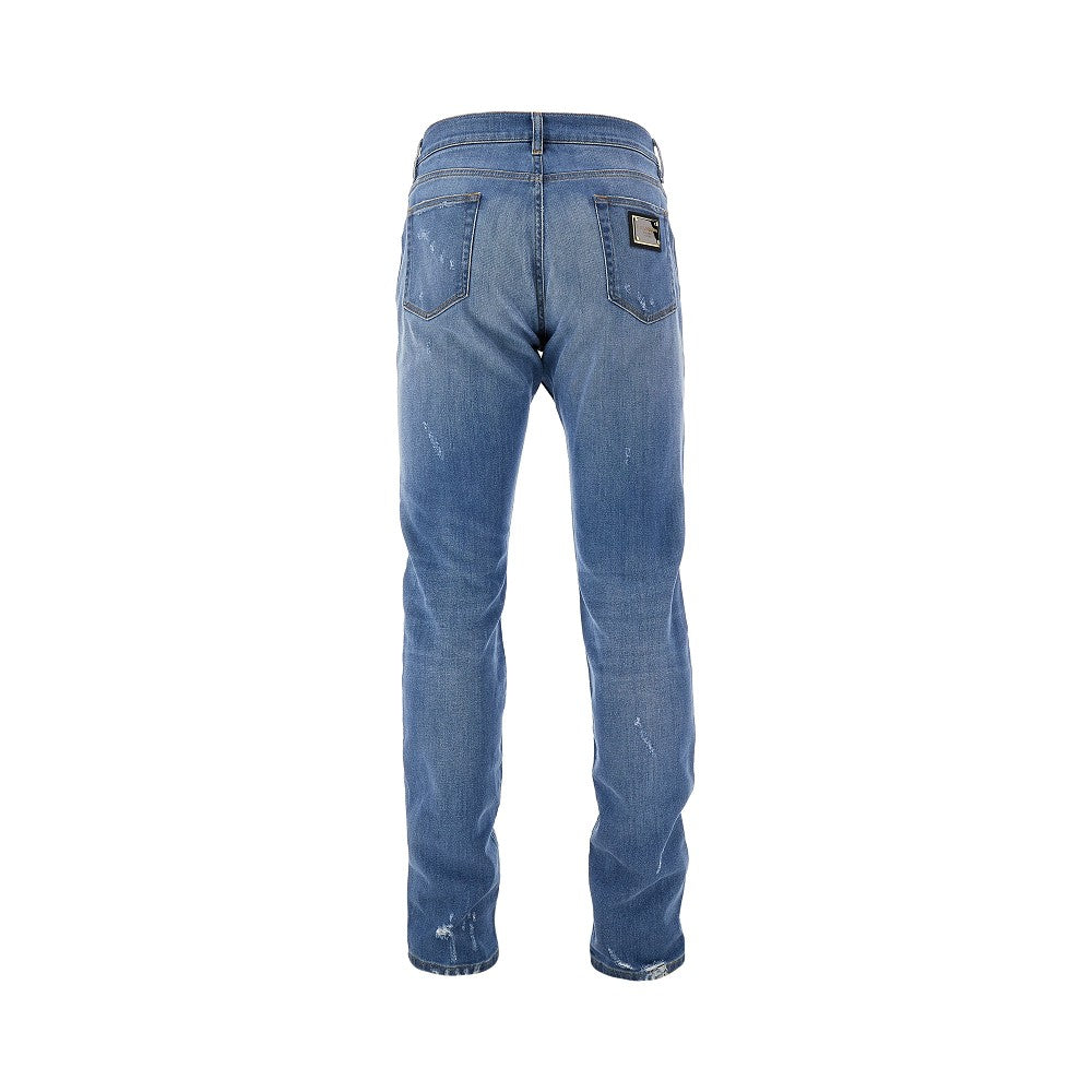 Jeans Slim Fit in denim effetto consumato