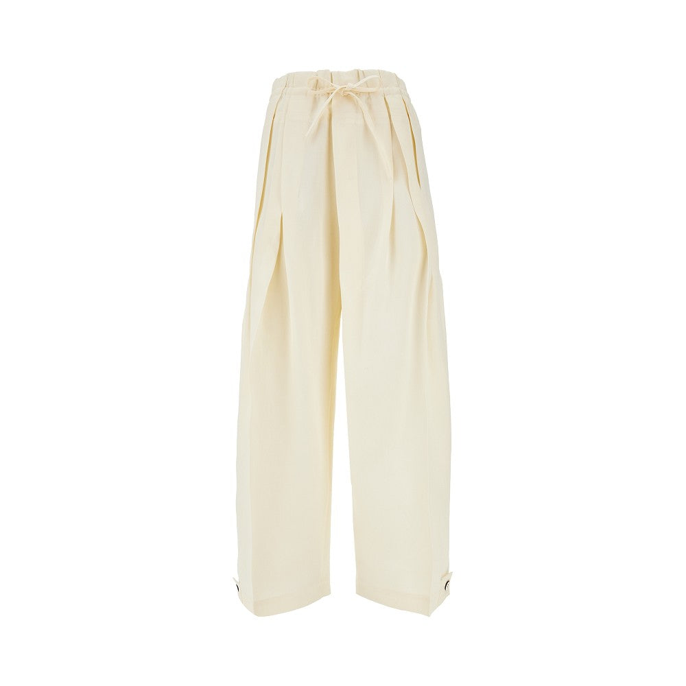 Pantalone in canvas di misto seta con pieghe